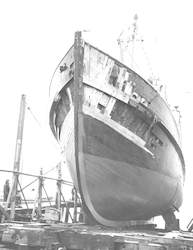 Repairs on Bear at dry dock in Fairhaven, Massachusetts