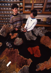 Kathy Gillis and Margaret Sulanowska with rock collection.