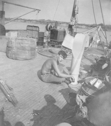 Roger English working on deck of Mentor