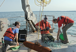 Julie van der Hoop, David Morin and Michael Moore conducting drag tension tests.