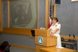 Captain Heidemarie Stefanyshyn-Piper giving her presentation.