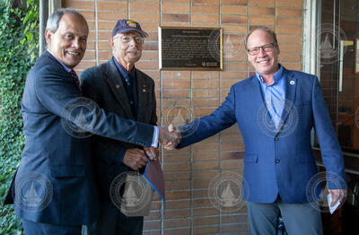 Saifur Rahman, Sandy Williams and Peter de Menocal with the IEEE plaque.
