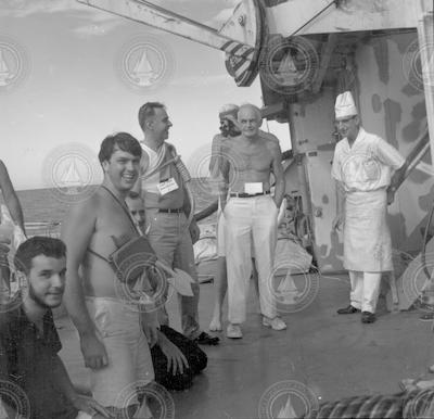 Men on deck during line crossing ceremony.