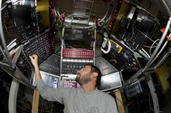 Mike Skowronski working inside the Alvin personnel sphere.