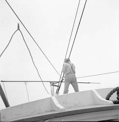 Harry Handy on the deck of the Captain Bill II, in Georges Bank.