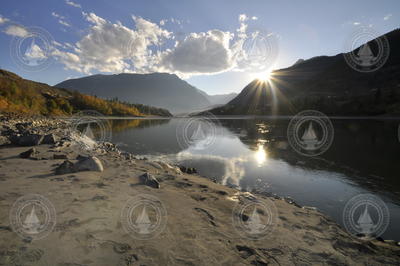 Sunburst along the Fraser River near Lillooet in British Columbia.