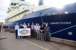ONR and WHOI representatives with R/V Armstrong after transfer.