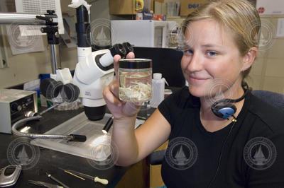 SSF Skylar Bayer working in Lauren Mullineaux's lab.