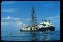 Drilling vessel Glomar Challenger working the Deep Sea Drilling Project.