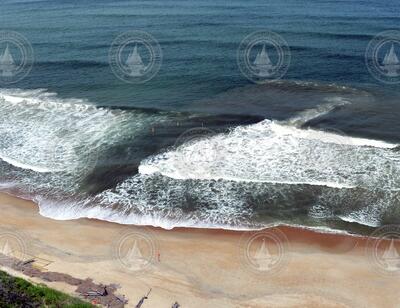 Aerial view of man made rip current used for research.