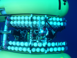 Overhead view of Nereus underwater, featuring flotation packages.