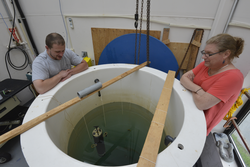 Alex Ekholm and Pelle Robbins monitor ALAMO float undergoing tests in Clark South.