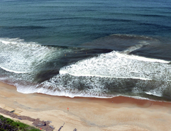 Aerial view of man made rip current used for research.