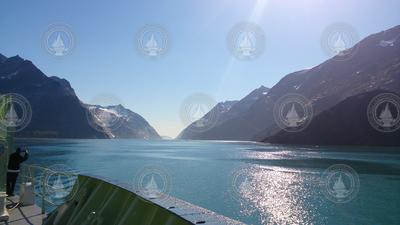 The view from Knorr as she transits through Prince Christian Sound, Greenland.