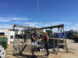 Gabriel Liguori and Fiona Hopewell testing PHORCYS on the dock.