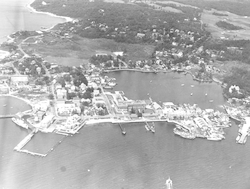 Aerial view of Woods Hole and WHOI dock