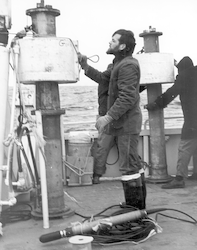 John Reitzel with transponding buoy