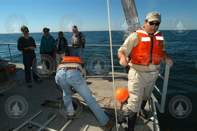 John Trowbridge and Ian Hanley preparing to deploy and instrument.