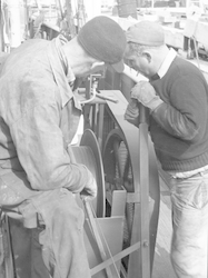 Working with a winch on deck of Anton Dohrn