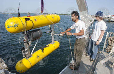 Hanu Singh and Zachary Berkowitz with SeaBED on Tioga.