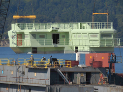 R/V Neil Armstrong Pilot House structure being installed on the ship.