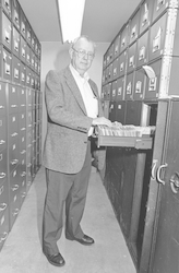William Dunkle in the Archives vault.