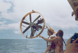 Working with instrument aboard Wecoma