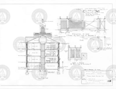 End cross section drawing of original WHOI (Bigelow Building).