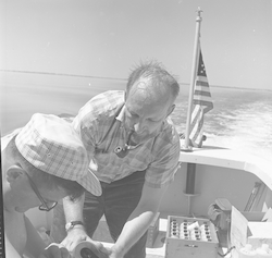 Robert Munns and John Cooper on Atlantis II workboat.