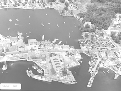 Aerial view of WHOI dock area.