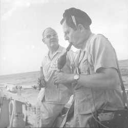 D. Hamblet and A. Miller aboard Atlantis II during equator line crossing ceremony.