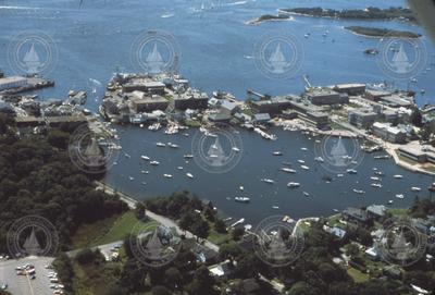 Aerial view of Woods Hole, Eel Pond