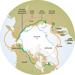 Illustration showing the bordering global country boundaries of the Arctic region.