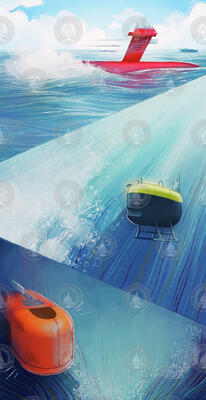 Ilustration depicting marine robots in conversation.