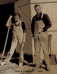 Nora and Columbus Iselin wearing overalls.