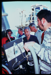 Holger Jannasch looking at the samples retrieved from Alvin.