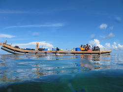 Makeshift floating lab raft used at Dongsha Atoll in South China Sea.