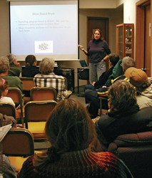 Carin Ashjian giving a lecture in Barrow, Alaska.