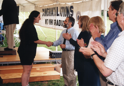 Shannon Bard shaking hands with Bob Gagosian.