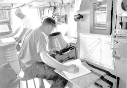 Working in lab below deck during Thresher search