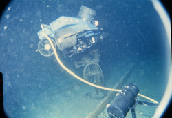 ROV Jason Jr. working at Titanic wreck site as seen from inside DSV Alvin.