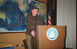 Bob Ballard at the podium during his retirement party.