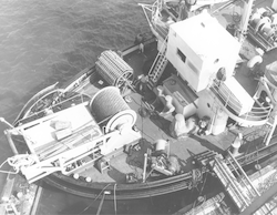 Yamacraw port side main deck aft showing fathometer and outrigger