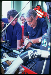 Holger Jannasch looking at the samples retrieved from Alvin.