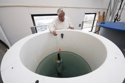 Bob Tavares testing a float in the float test tank.