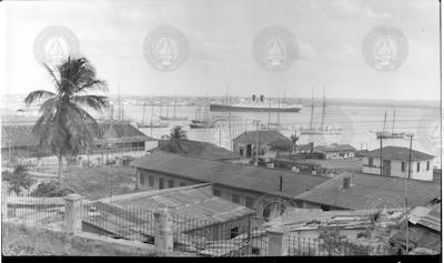 View of harbor and ships