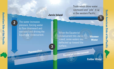 Schematic showing what happens when EUC encounters Jarvis Island.