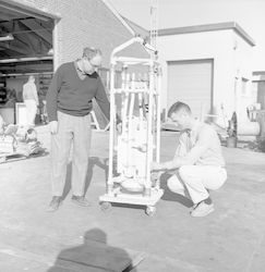 Willard Dow and Steve Stillman with sound velocimeter.
