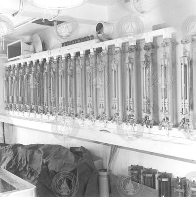 Instrumentation on lab wall below deck of Chain
