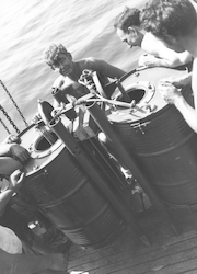 Maurice Ewing and Adrian Lane with water drums